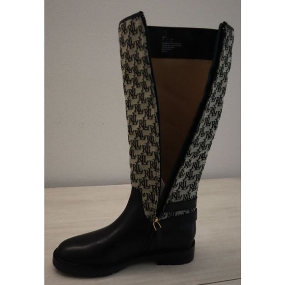 Lauren Ralph Lauren Womens Sz 7 Black Emelie Monogram Jacquard Riding Boots $250 - Picture 12 of 12